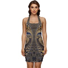 Fractal Spiral Infinite Psychedelic Sleeveless Wide Square Neckline Ruched Bodycon Dress by Ravend