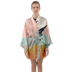 Leaves Pattern Design Colorful Decorative Texture Long Sleeve Satin Kimono