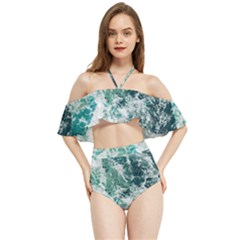 Blue Ocean Waves Halter Flowy Bikini Set  by Jack14