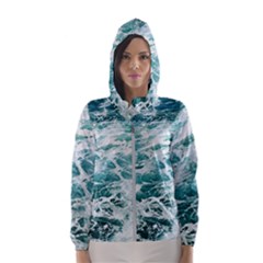 Blue Crashing Ocean Wave Women s Hooded Windbreaker by Jack14