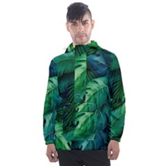 Tropical Green Leaves Background Men s Front Pocket Pullover Windbreaker