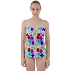 Snowflake Pattern Repeated Twist Front Tankini Set by Amaryn4rt