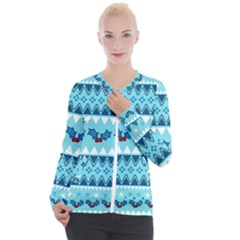 Blue Christmas Vintage Ethnic Seamless Pattern Casual Zip Up Jacket