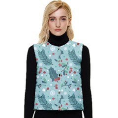 Seamless-pattern-with-berries-leaves Women s Button Up Puffer Vest by Amaryn4rt