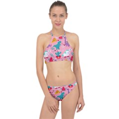 Colorful-funny-christmas-pattern Ho Ho Ho Halter Bikini Set