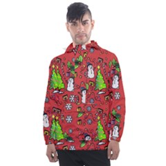 Santa Snowman Gift Holiday Christmas Cartoon Men s Front Pocket Pullover Windbreaker by Amaryn4rt