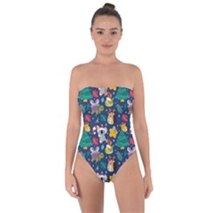 Colorful-funny-christmas-pattern  --- Tie Back One Piece Swimsuit by Amaryn4rt