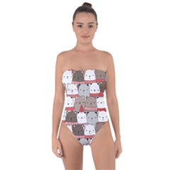 Cute Adorable Bear Merry Christmas Happy New Year Cartoon Doodle Seamless Pattern Tie Back One Piece Swimsuit by Amaryn4rt