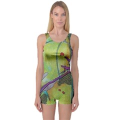 Green Peace Sign Psychedelic Trippy One Piece Boyleg Swimsuit by Modalart