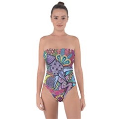 Psychedelic Flower Red Colors Yellow Abstract Psicodelia Tie Back One Piece Swimsuit by Modalart