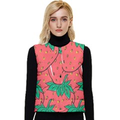 Texture Sweet Strawberry Dessert Food Summer Pattern Women s Button Up Puffer Vest by Sarkoni