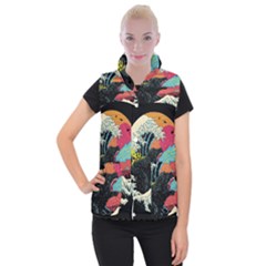 Retro Wave Kaiju Godzilla Japanese Pop Art Style Women s Button Up Vest by Modalart