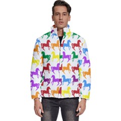 Colorful Horse Background Wallpaper Men s Puffer Bubble Jacket Coat by Amaryn4rt