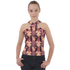 Seamless Pattern Cross Neck Velour Top