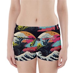 Retro Wave Kaiju Godzilla Japanese Pop Art Style Boyleg Bikini Wrap Bottoms by Modalart