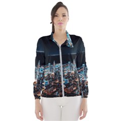 Aerial Photography Of Lighted High Rise Buildings Women s Windbreaker by Modalart