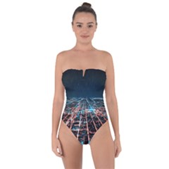 Aerial Shot Of Buildings Tie Back One Piece Swimsuit by Modalart