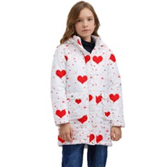 Hearts Romantic Love Valentines Kids  Hooded Longline Puffer Jacket by Ndabl3x