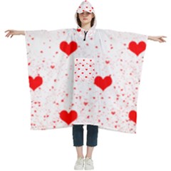 Hearts Romantic Love Valentines Women s Hooded Rain Ponchos by Ndabl3x