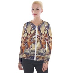 Tree Forest Woods Nature Landscape Velvet Zip Up Jacket by Sarkoni