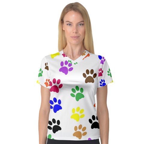 Pawprints Paw Prints Paw Animal V-neck Sport Mesh T-shirt by Apen