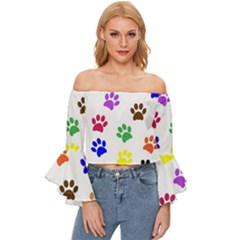 Pawprints Paw Prints Paw Animal Off Shoulder Flutter Bell Sleeve Top by Apen