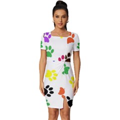 Pawprints Paw Prints Paw Animal Fitted Knot Split End Bodycon Dress by Apen