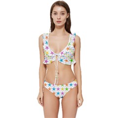 Star Pattern Design Decoration Low Cut Ruffle Edge Bikini Set by Apen