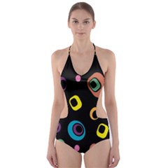 Abstract Background Retro 60s 70s Cut-out One Piece Swimsuit