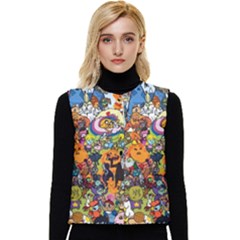 Cartoon Characters Tv Show  Adventure Time Multi Colored Women s Button Up Puffer Vest by Sarkoni