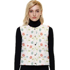 Floral Pattern Wallpaper Retro Women s Button Up Puffer Vest by Apen