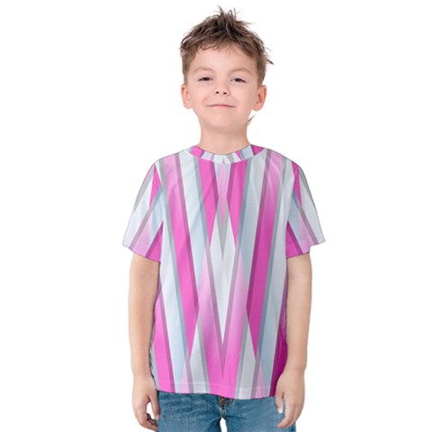 Geometric 3d Design Pattern Pink Kids  Cotton T-shirt by Apen