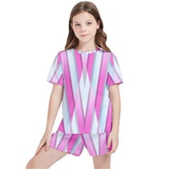 Geometric 3d Design Pattern Pink Kids  T-shirt And Sports Shorts Set by Apen