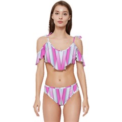 Geometric 3d Design Pattern Pink Ruffle Edge Tie Up Bikini Set	 by Apen