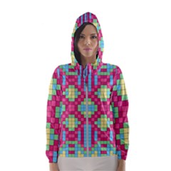 Checkerboard Squares Abstract Texture Pattern Women s Hooded Windbreaker by Apen