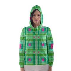 Checkerboard Squares Abstract Women s Hooded Windbreaker by Apen