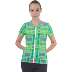 Checkerboard Squares Abstract Short Sleeve Zip Up Jacket by Apen