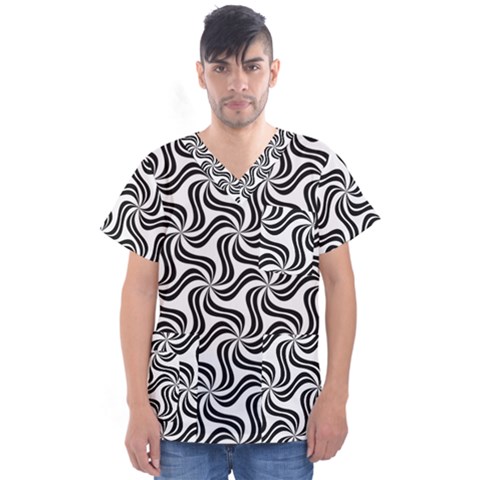 Soft Pattern Repeat Monochrome Men s V-neck Scrub Top by Ravend