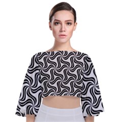 Soft Pattern Repeat Monochrome Tie Back Butterfly Sleeve Chiffon Top by Ravend