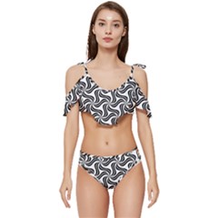 Soft Pattern Repeat Monochrome Ruffle Edge Tie Up Bikini Set	 by Ravend