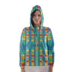 Checkerboard Squares Abstract Art Women s Hooded Windbreaker by Ravend