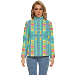 Checkerboard Squares Abstract Art Women s Puffer Bubble Jacket Coat by Ravend