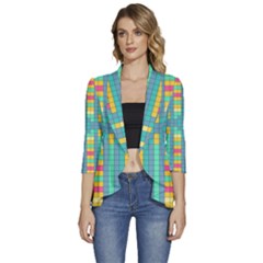 Checkerboard Squares Abstract Art Women s 3/4 Sleeve Ruffle Edge Open Front Jacket by Ravend