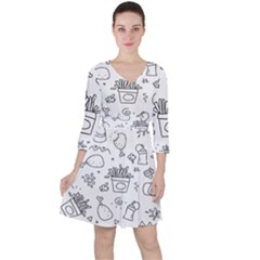 Set Chalk Out Scribble Collection Quarter Sleeve Ruffle Waist Dress by Ravend