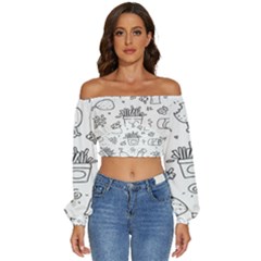 Set Chalk Out Scribble Collection Long Sleeve Crinkled Weave Crop Top by Ravend
