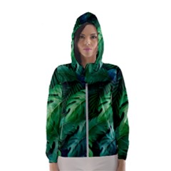 Tropical Green Leaves Background Women s Hooded Windbreaker by Bedest