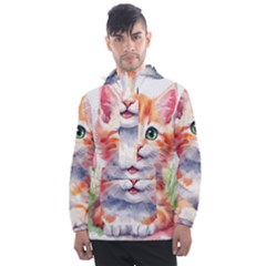 Kitty Watercolour Men s Front Pocket Pullover Windbreaker