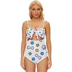 Dog Paw Seamless Pattern Footprint Bone Knot Front One-piece Swimsuit by Grandong