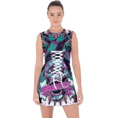 Anarchy Skull And Birds Lace Up Front Bodycon Dress by Sarkoni