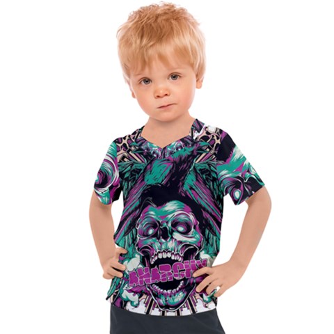 Anarchy Skull And Birds Kids  Sports T-shirt by Sarkoni